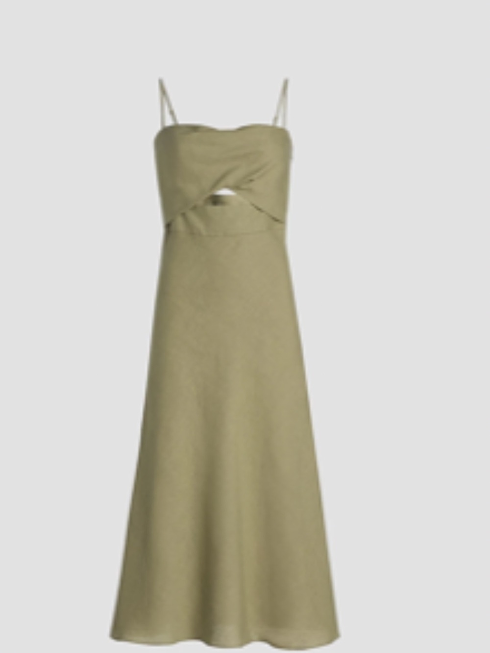 Black Halo Olive Green linen Spaghetti Strap Midi Dress